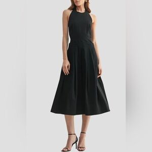 Mila Mae - Pleated Halter Cotton Midi Sundress in Black - Size S